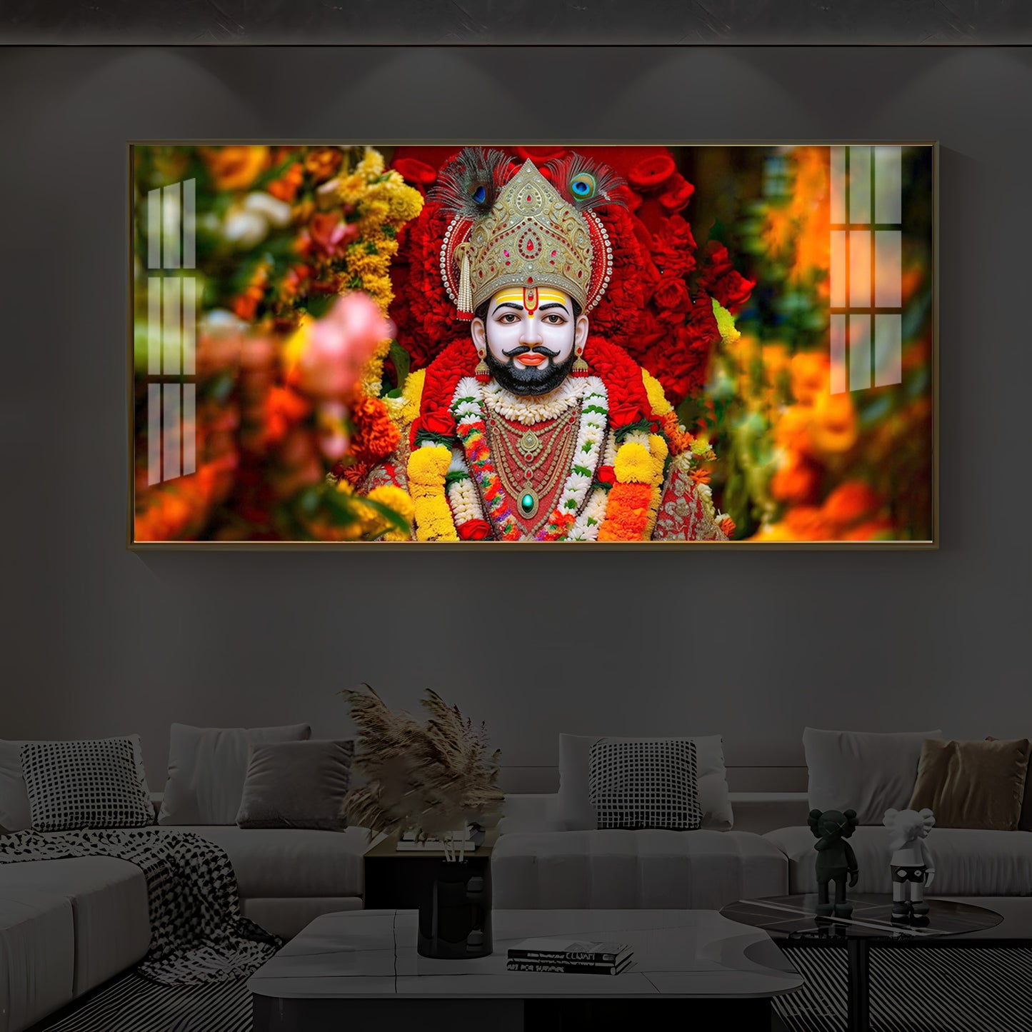 Khatu Shyam Ji Modern Luxury Backlight Horizontal Wall Art