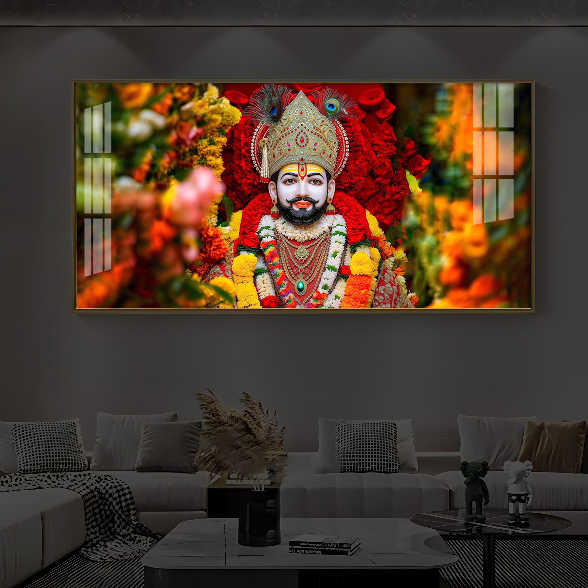 Khatu Shyam Ji Modern Luxury Backlight Horizontal Wall Art