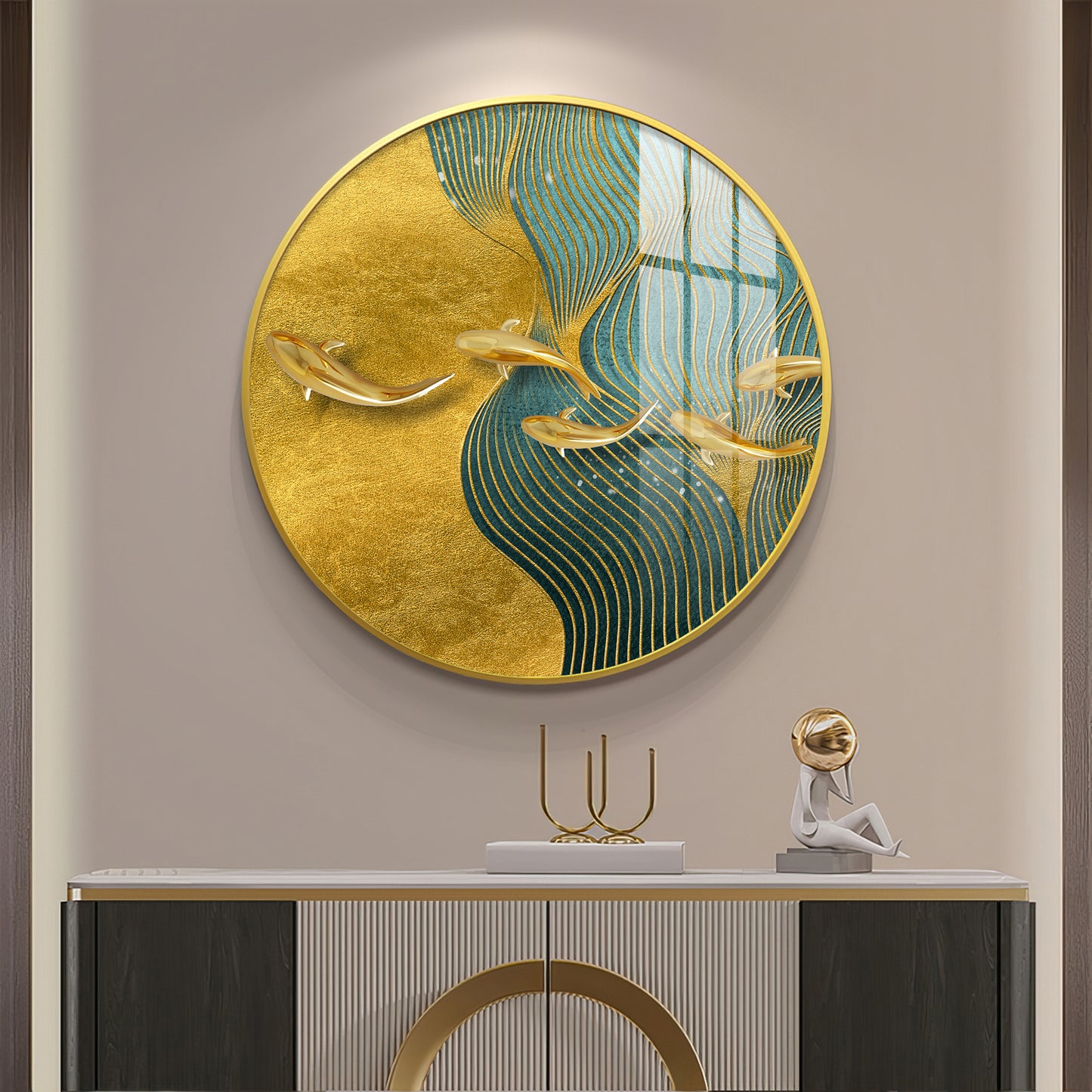 Aqua Gold Premium Acrylic Round Wall Art