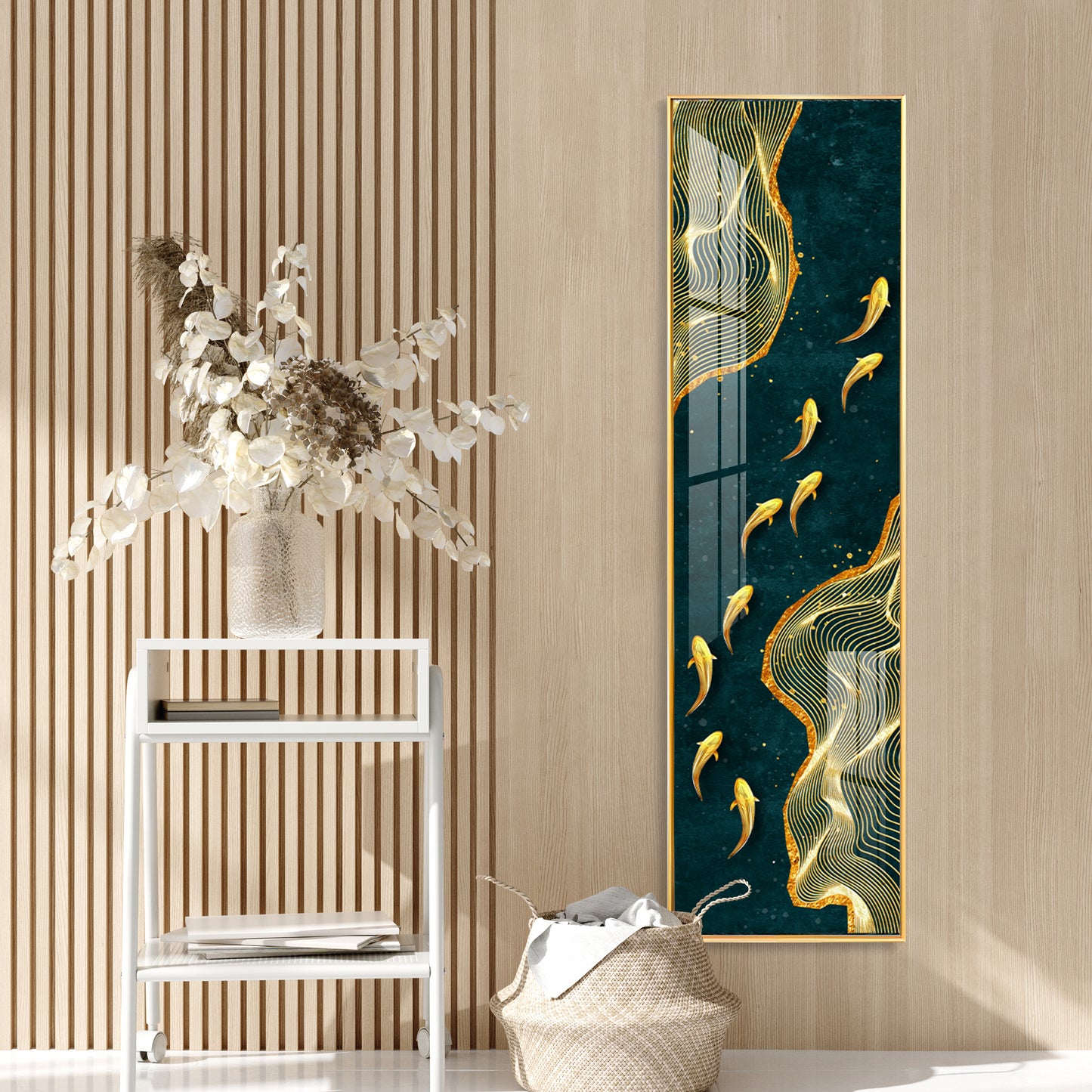 Glittering Fishes Premium Acrylic Vertical Wall Art