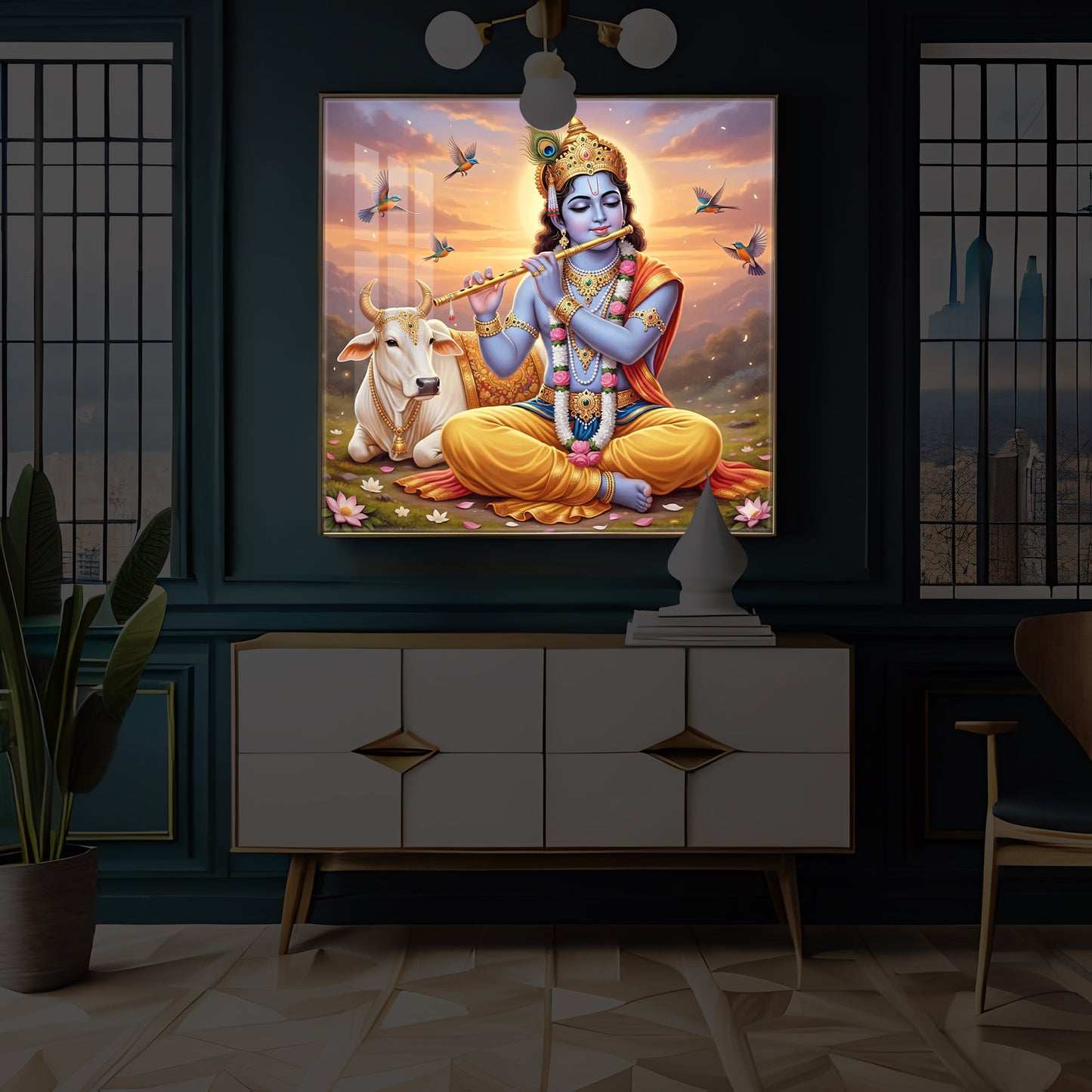 Divine Krishna Modern Luxury Backlight Square Wall Art