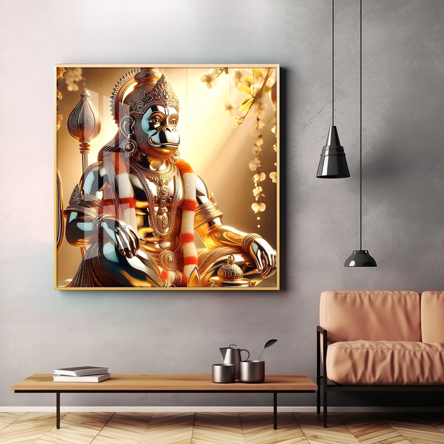 Rambhakt Hanuman Premium Acrylic Square Wall Art