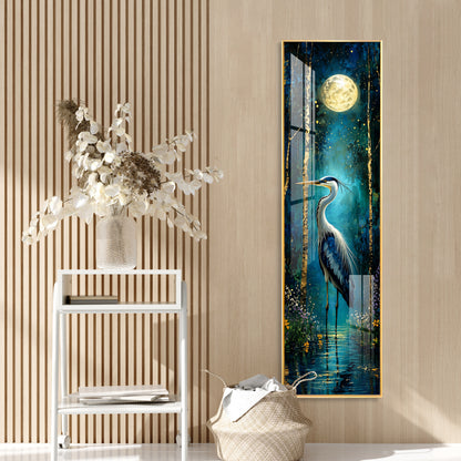 Moonlit Heron in Forest Premium Acrylic Vertical Wall Art