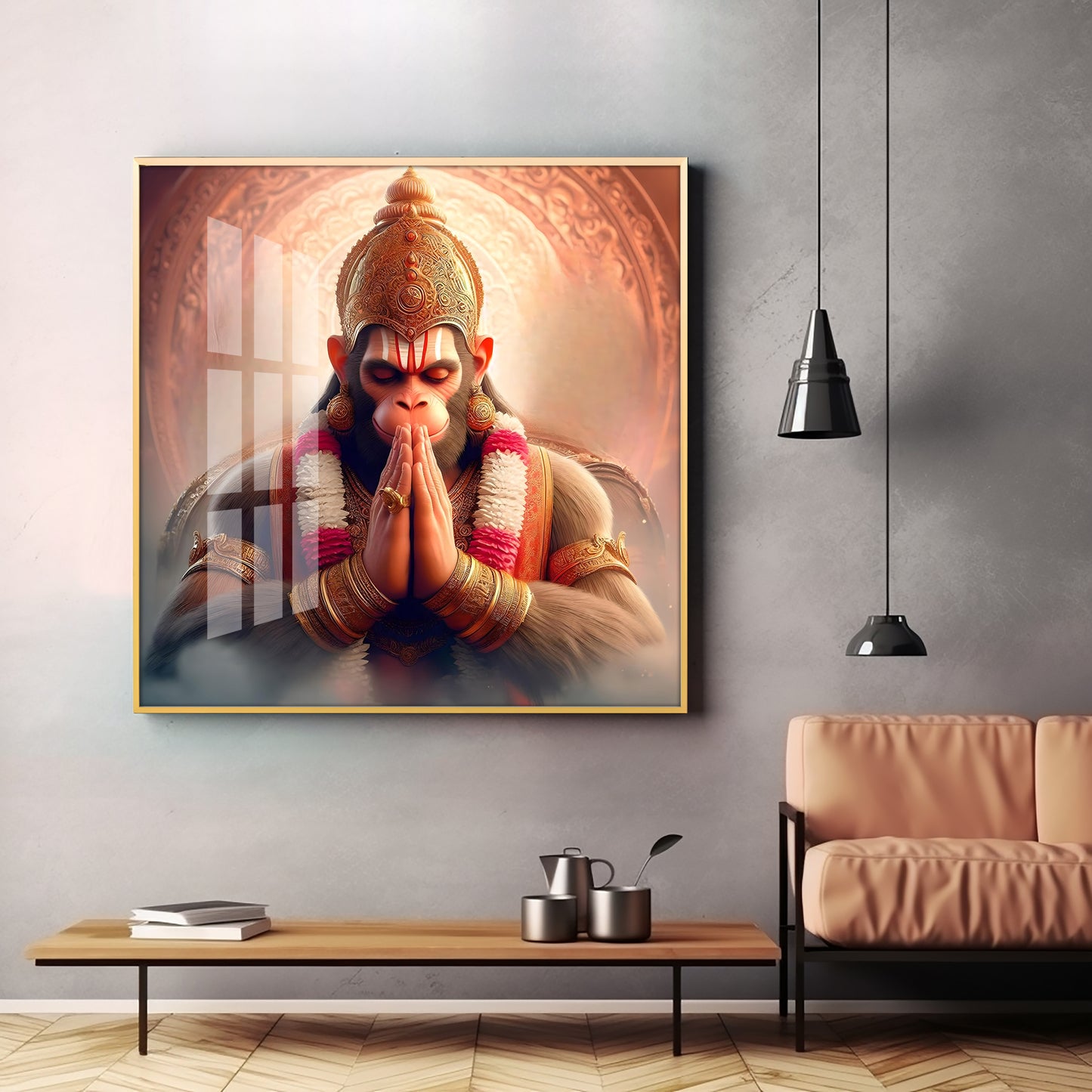 Powerful Hanuman Ji Premium Acrylic Square Wall Art