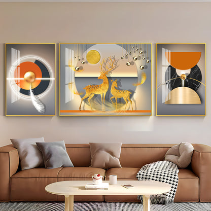 Golden Deers Premium Acrylic Wall Art (Set of 3)