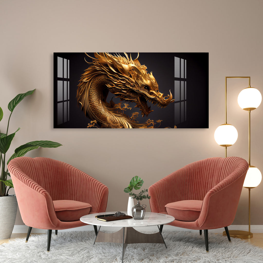 Golden Chinese Dragon Acrylic Wall Art