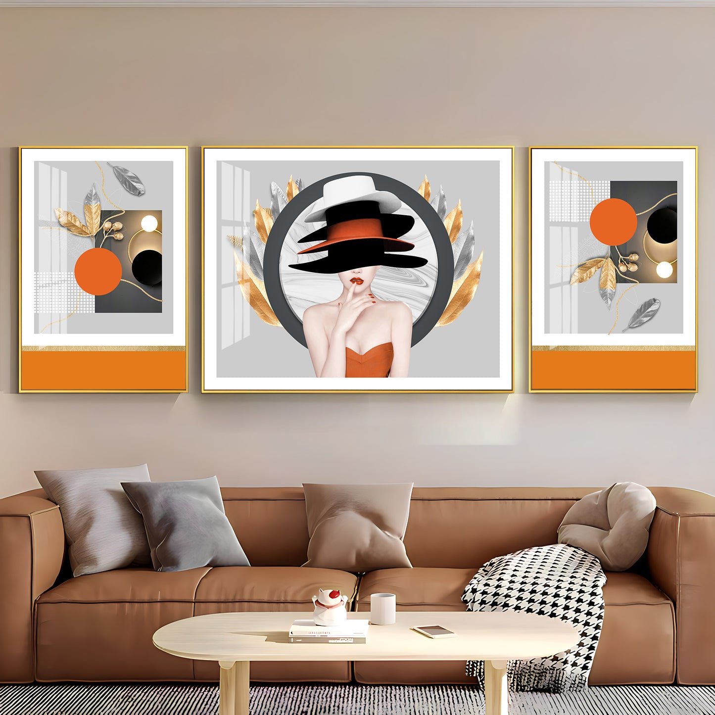 Girl With Hat Premium Acrylic Wall Art (Set of 3)