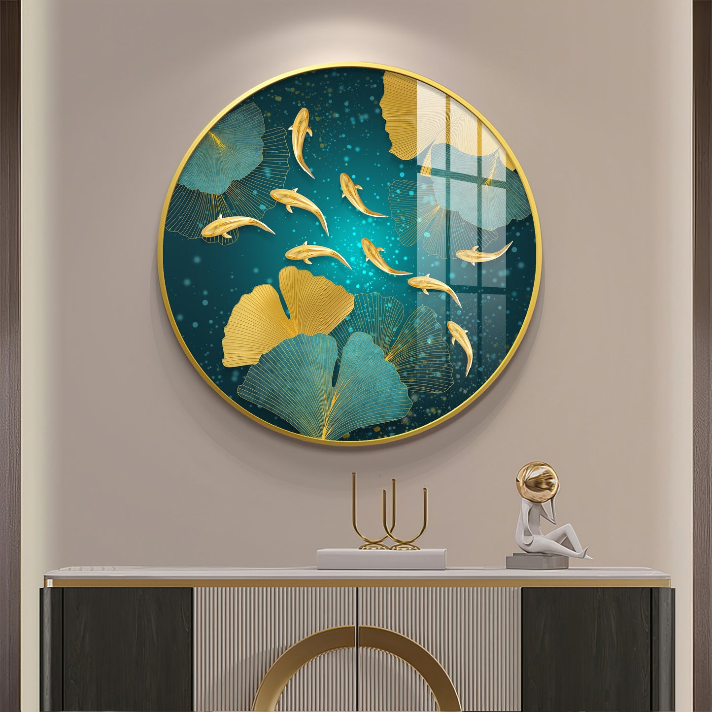 Golden Koi Fish Premium Acrylic Round Wall Art