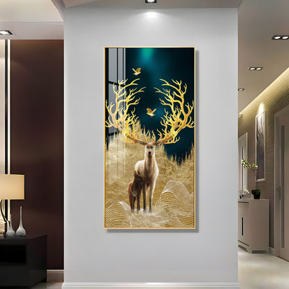 Deer With Golden Antlers Premium Acrylic Vertical Wall Art