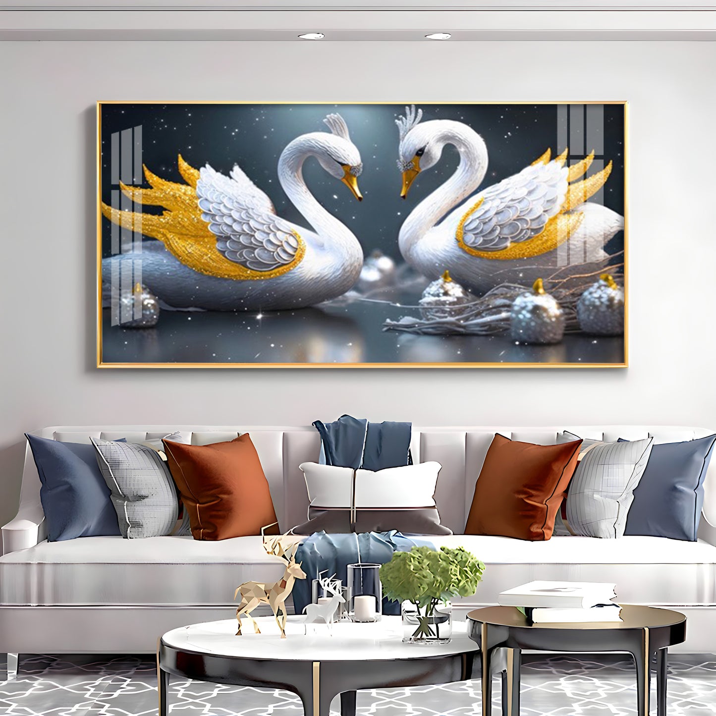 Lovely Swan Couple Premium Acrylic Horizontal Wall Art