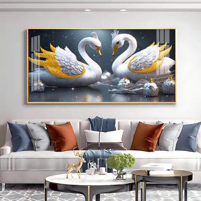 Lovely Swan Couple Premium Acrylic Horizontal Wall Art