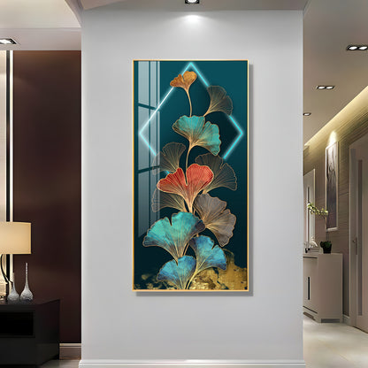 Ginkgo Leaf Entrance Hall Gold Foil Premium Acrylic Vertical Wall Art