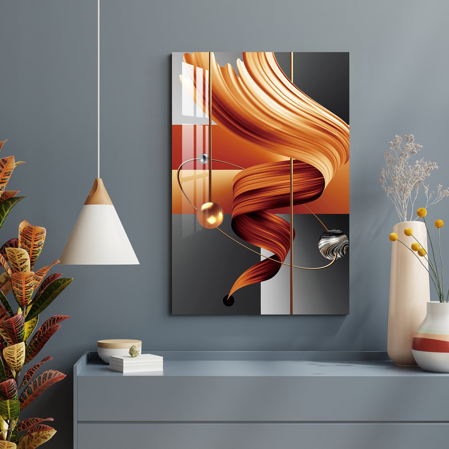 Geometric Orange Modern Abstract Wall Art