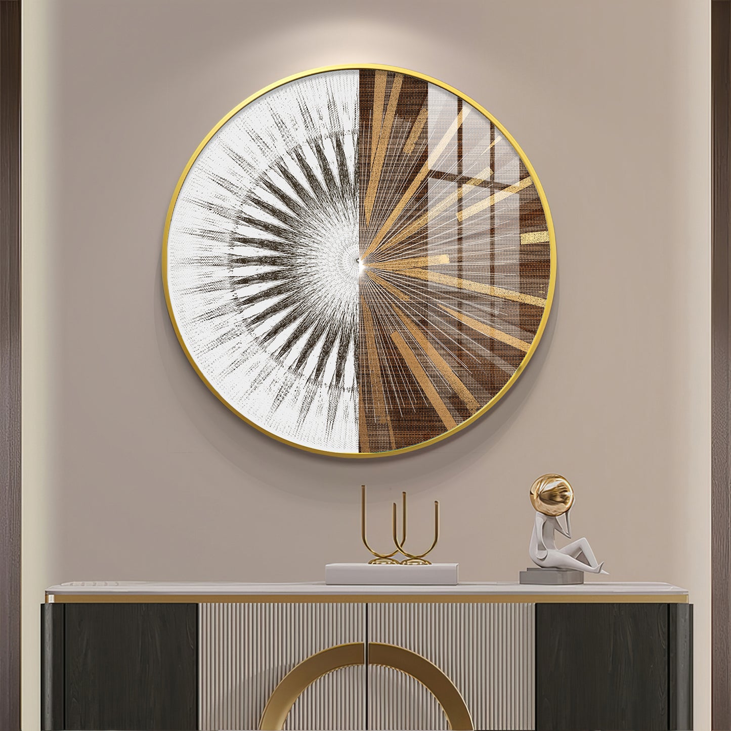 Gold & White Abstract Premium Acrylic Round Wall Art