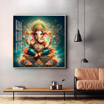 Lord Ganesh Blessings Premium Acrylic Square Wall Art