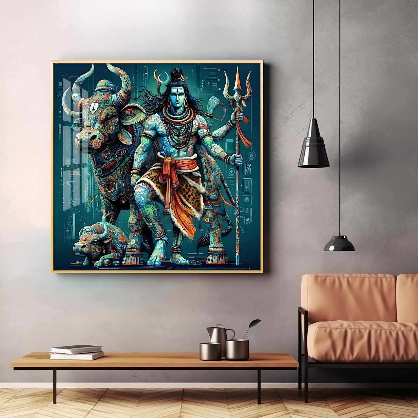 Lord Shiva With Nandi Premium Acrylic Square Wall Art