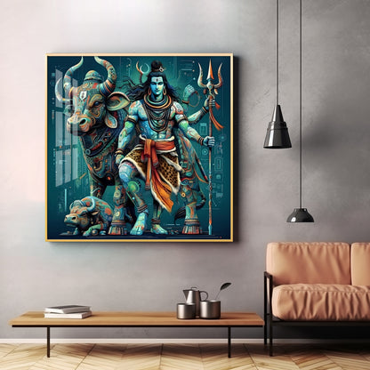 Lord Shiva With Nandi Premium Acrylic Square Wall Art