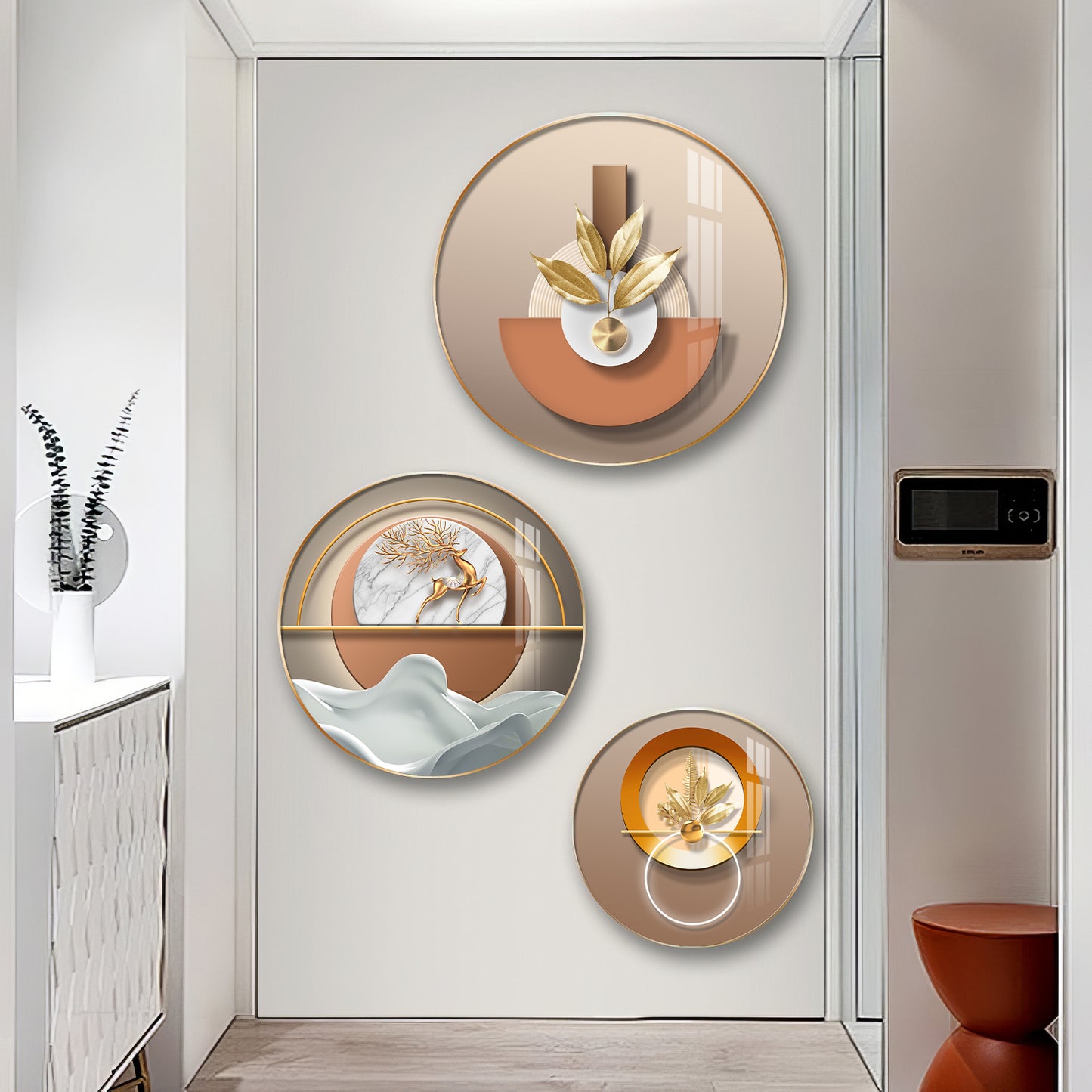 Golden Plant Puups Premium Acrylic Round Wall Art (Set of 3)