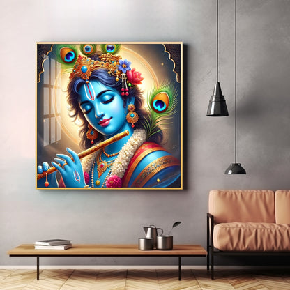 Spiritual Aura Of Krishna Premium Acrylic Square Wall Art