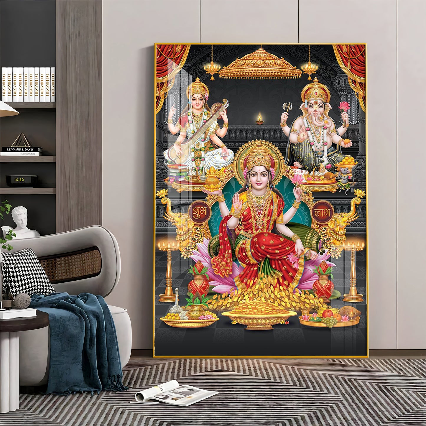 Goddess Laxmi Ji Sacred Serenity Premium Acrylic Vertical Wall Art