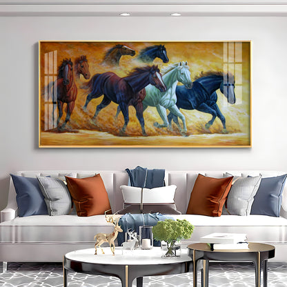 Golden Dust Running Horses Premium Acrylic Horizontal Wall Art