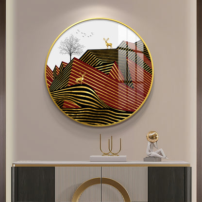 Deer and Mountain Premium Acrylic Round Wall Art