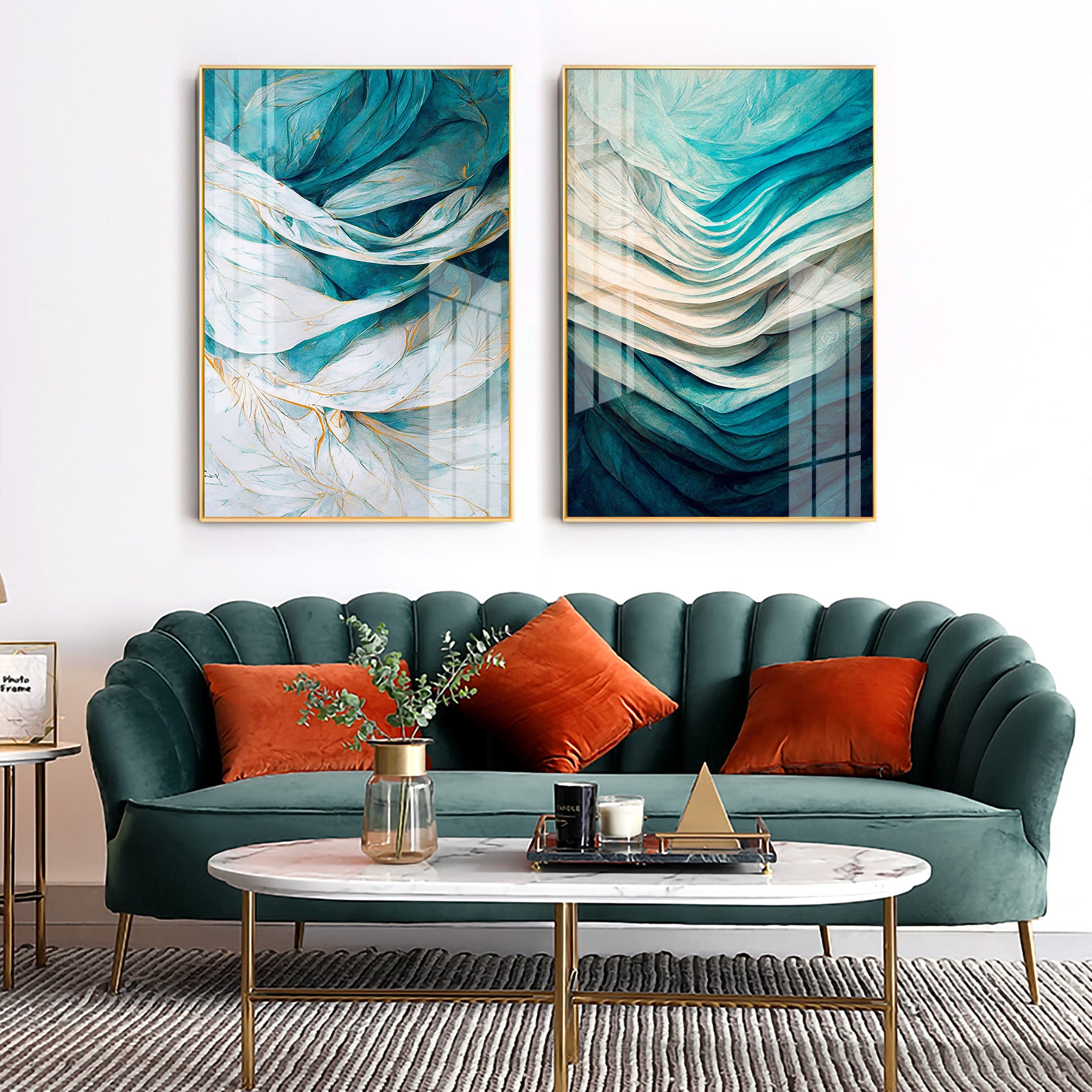 Oceanic Harmony Premium Acrylic Vertical Wall Art (Set Of 2)