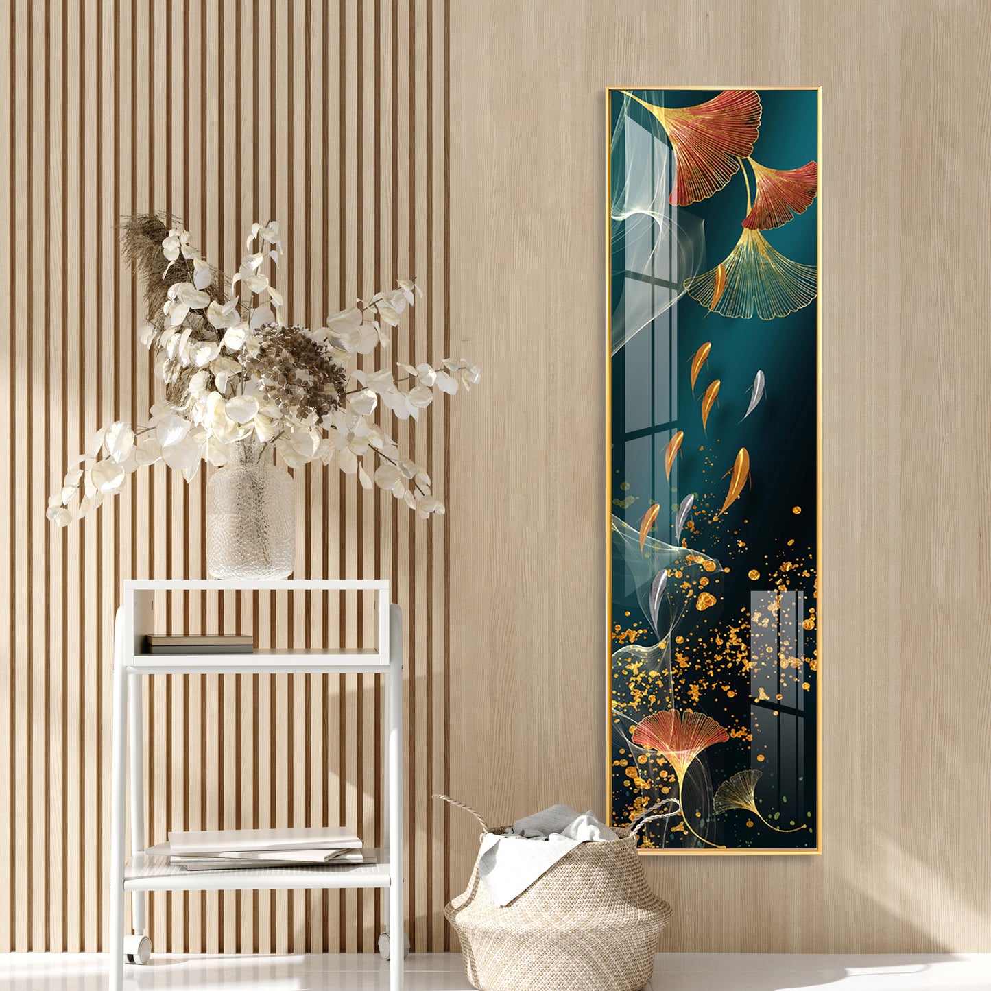 Ginkgo Biloba Leaves & Fish Premium Acrylic Vertical Wall Art