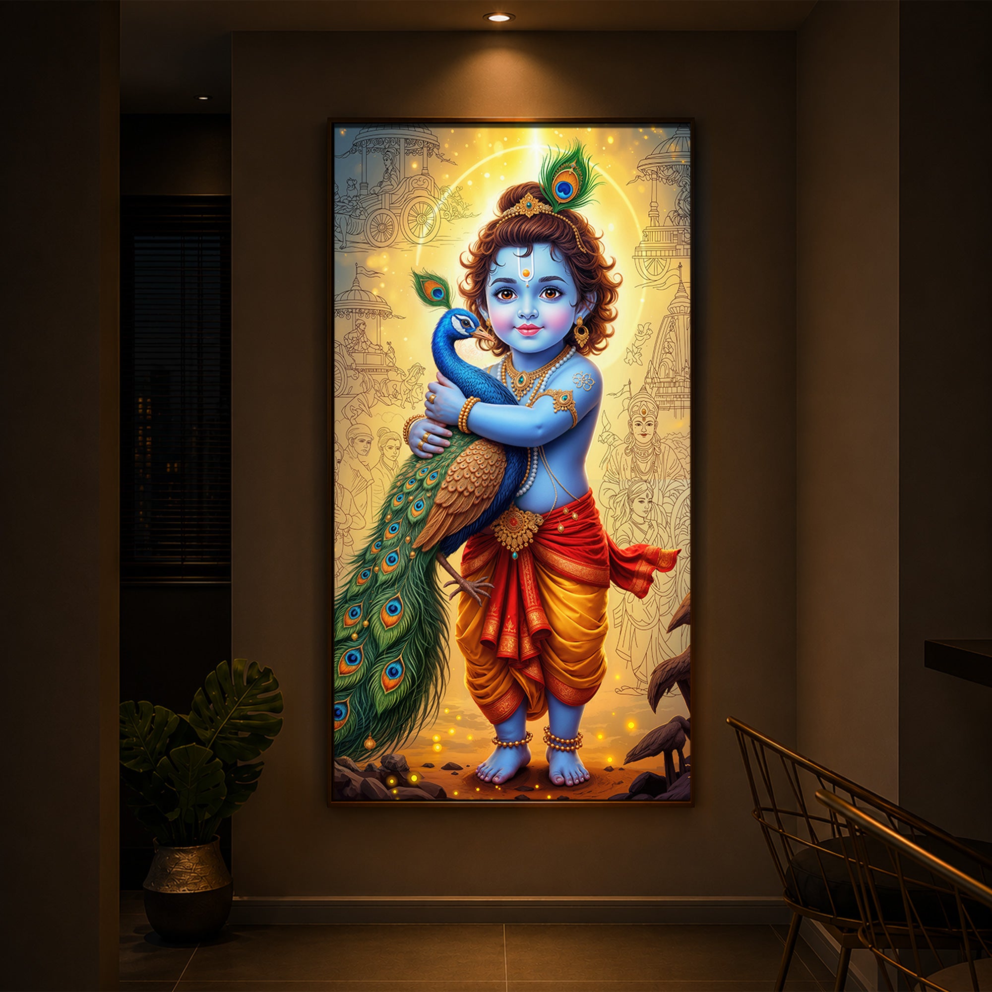 Little krishna Modern Luxury Backlight Vertical Wall Art