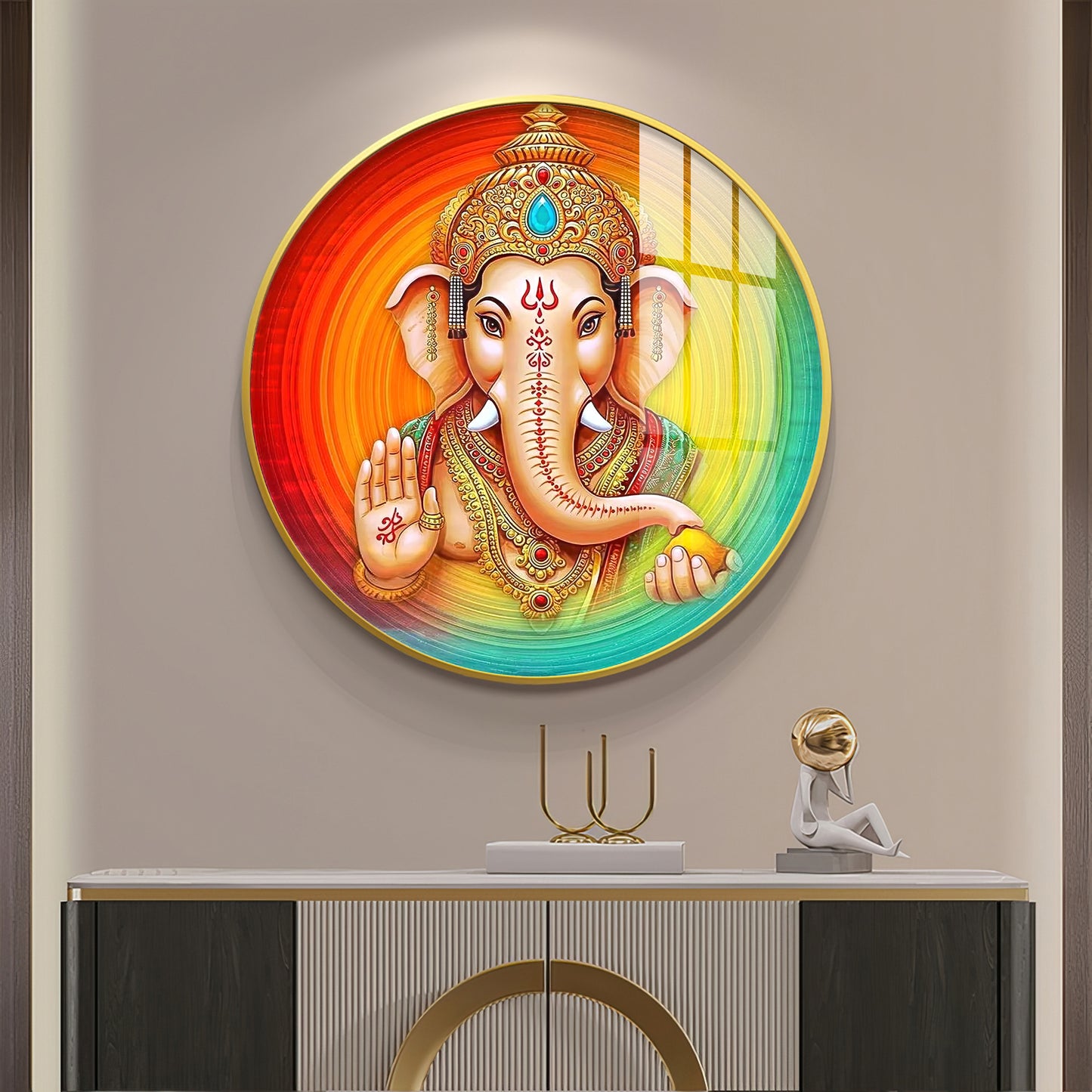 Lord Ganesha Premium Acrylic Round Wall Art