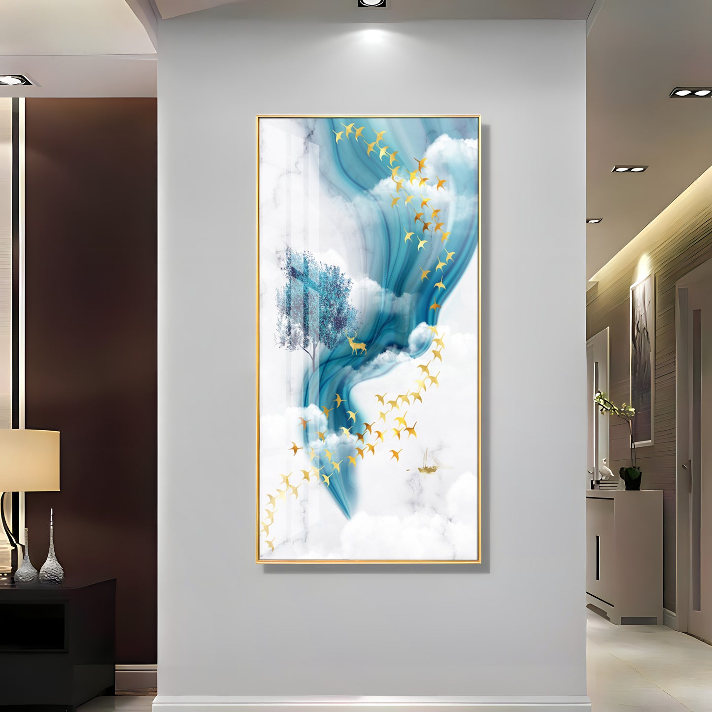 White & Blue Thoughts Premium Acrylic Vertical Wall Art