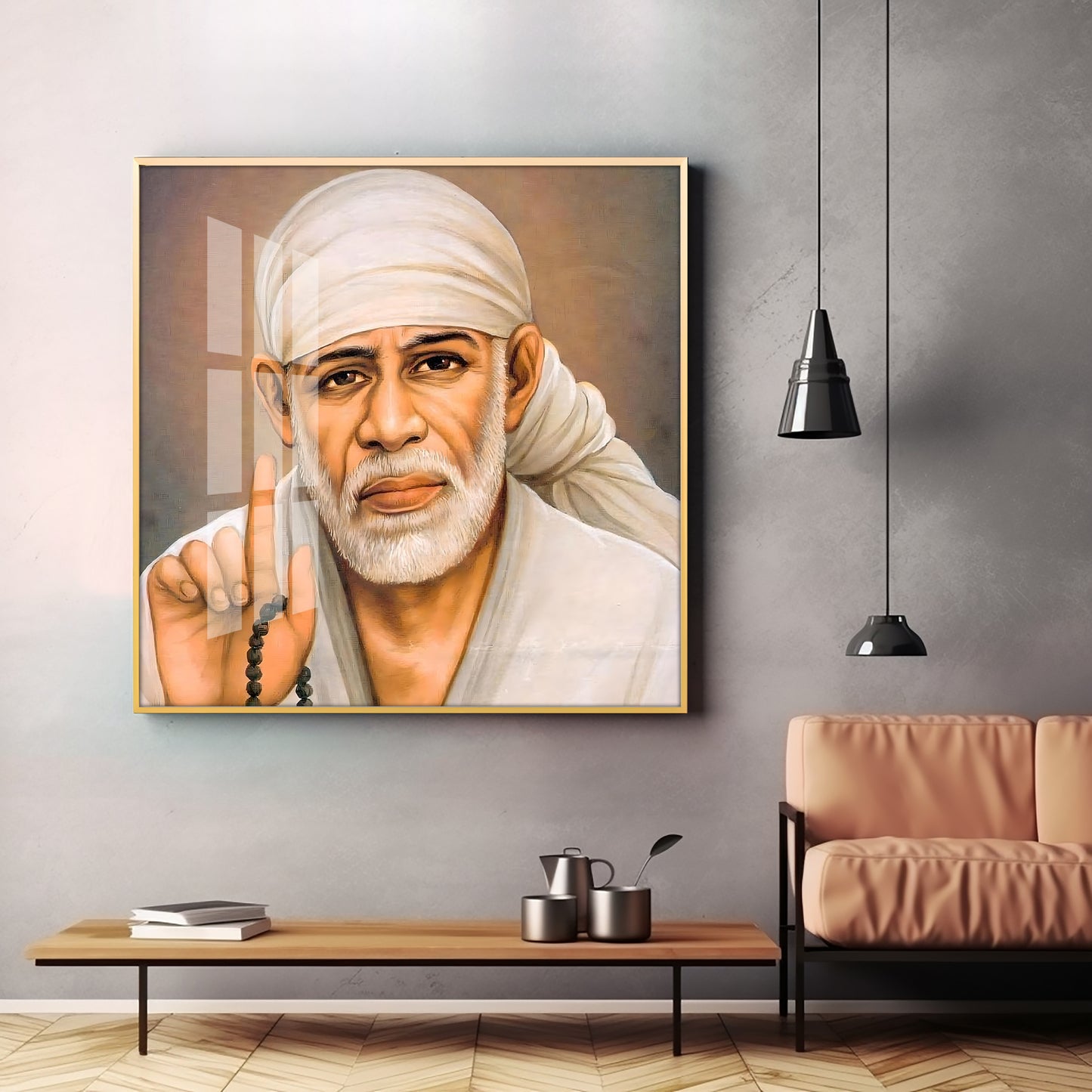 Om Sainath Premium Acrylic Square Wall Art