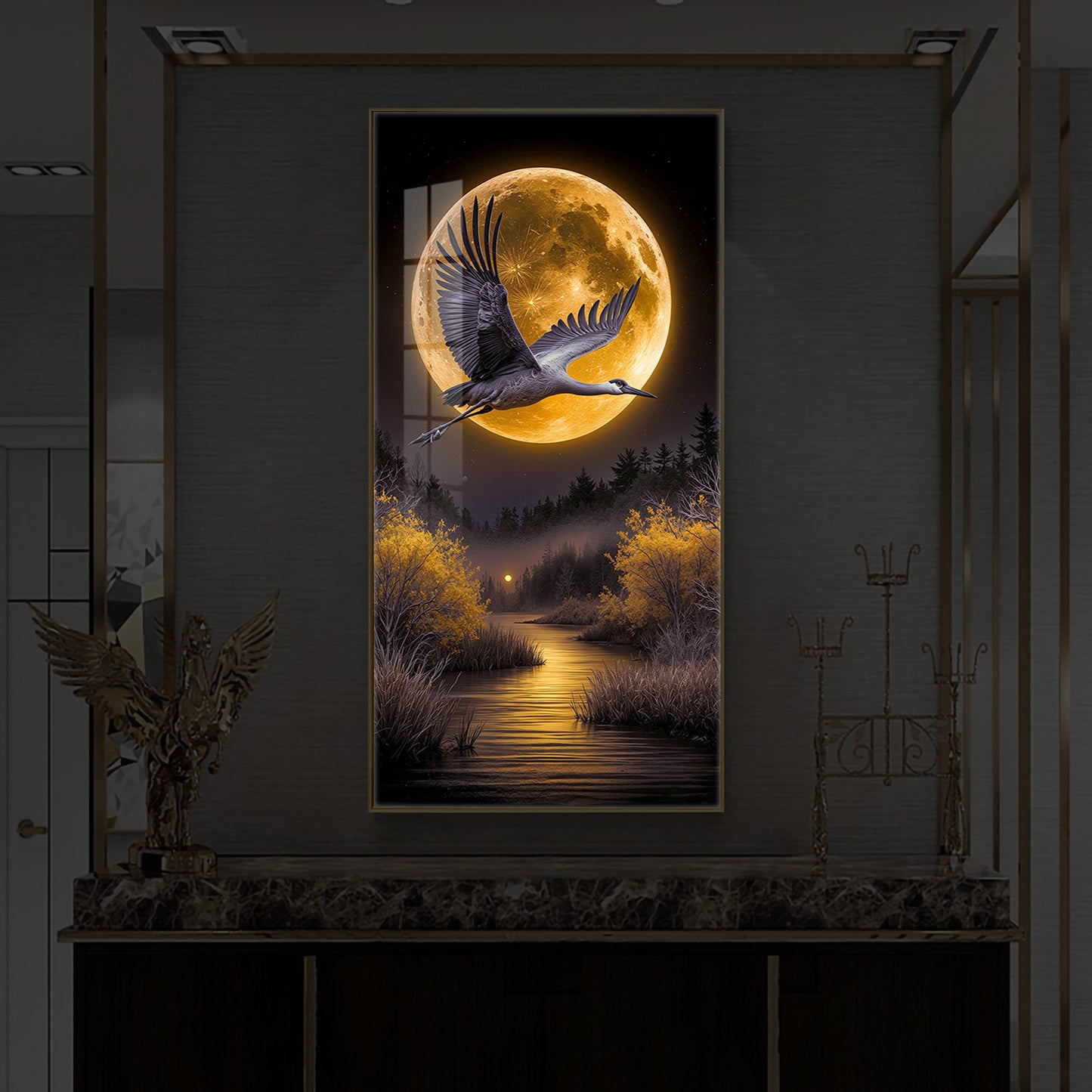 Regalia Bird Modern Luxury Backlight Vertical Wall Art