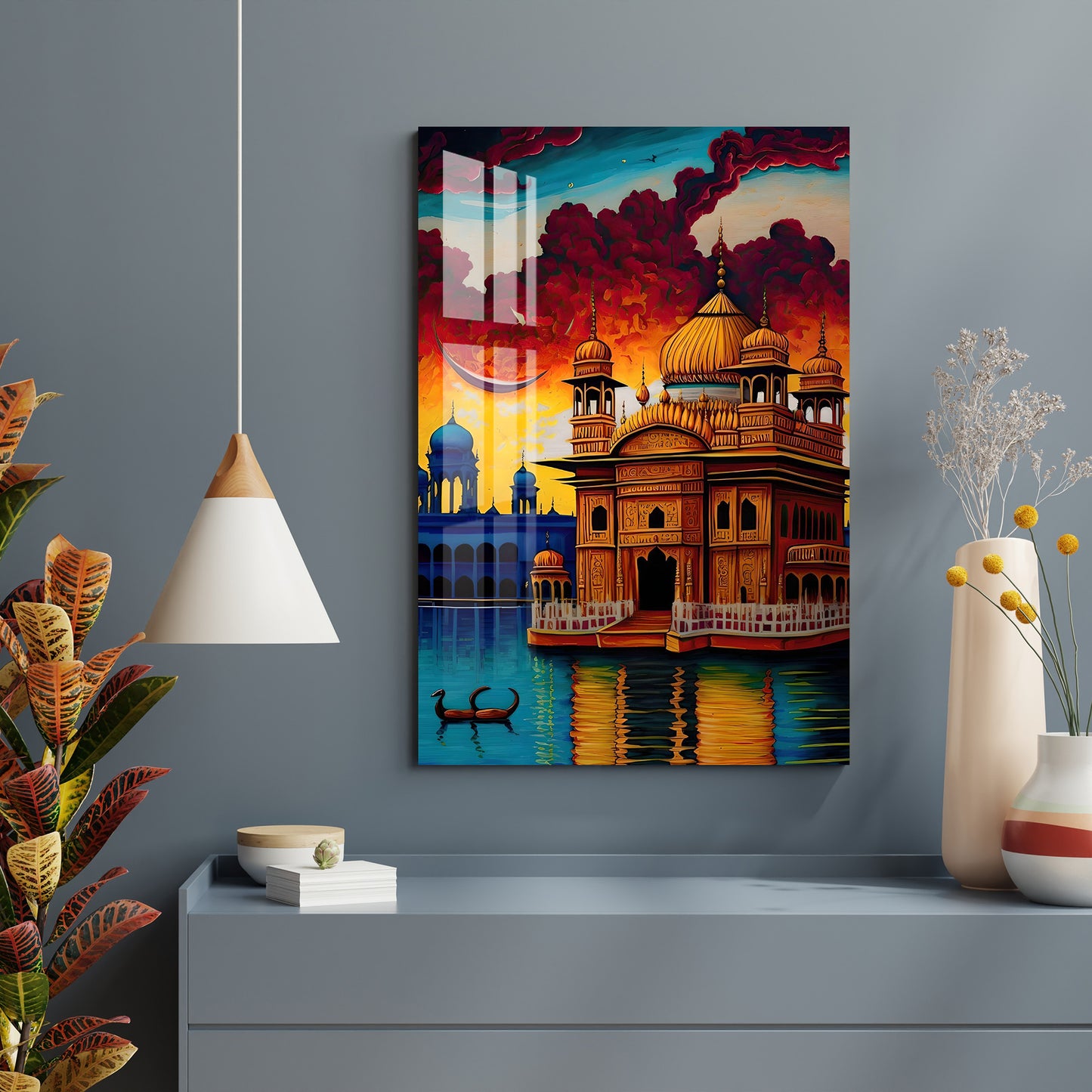 Twilight Golden Temple Acrylic Wall Art