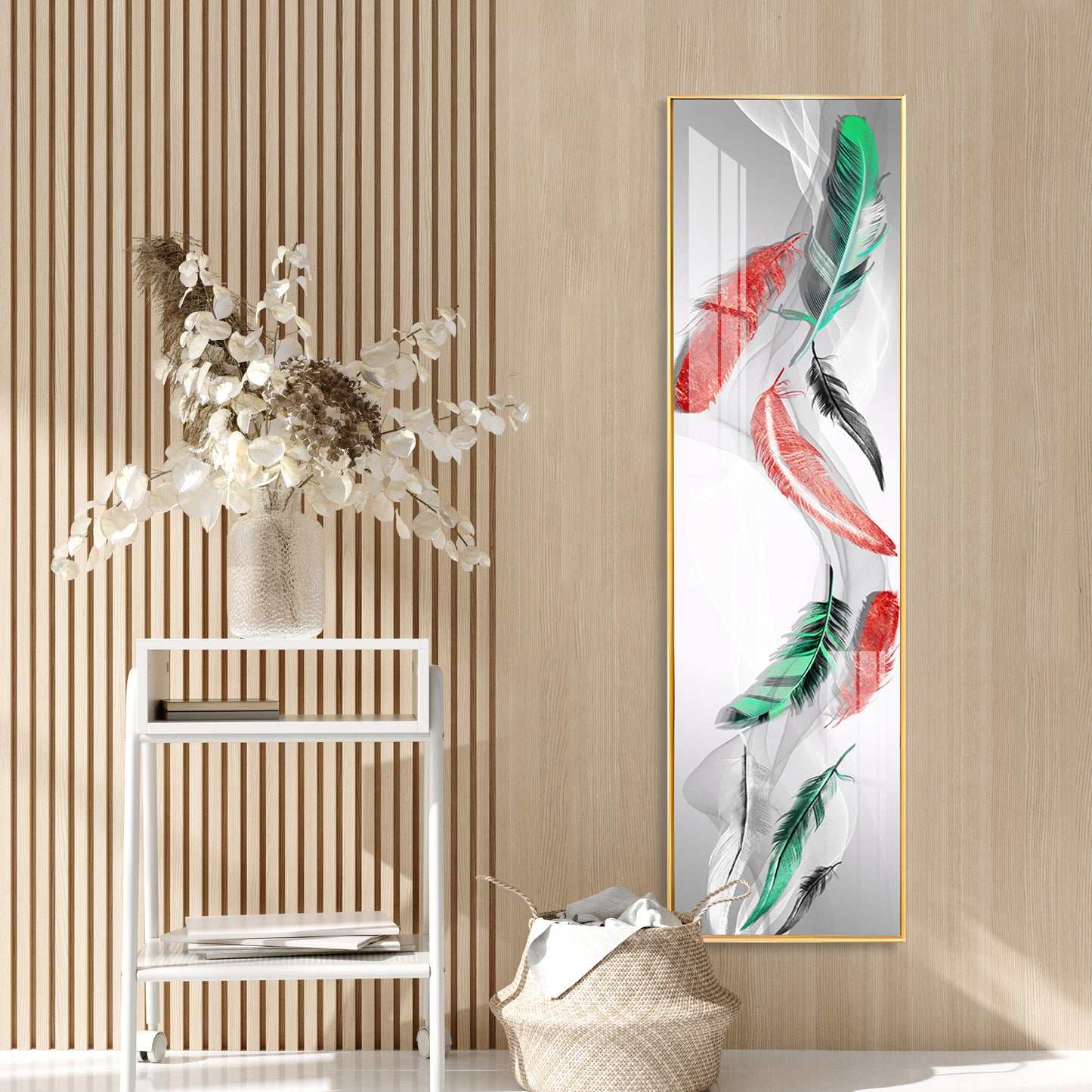 Colorful Feather Premium Acrylic Vertical Wall Art