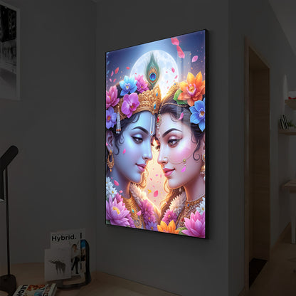 Loving Shri Radha Krishna Modern Luxury Backlight Vertical Wall Art