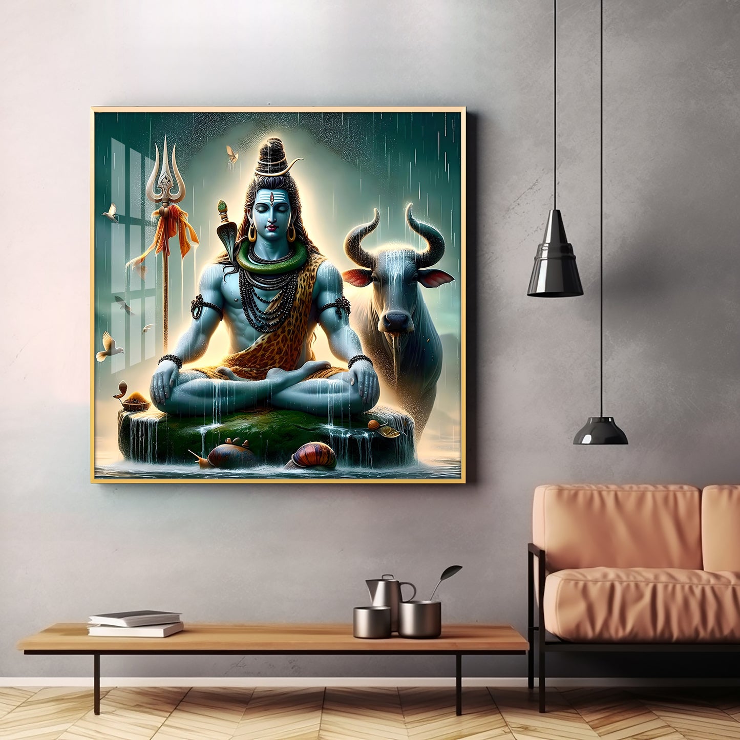 Shiva Mahadev With Nandi Premium Acrylic Square Wall Art