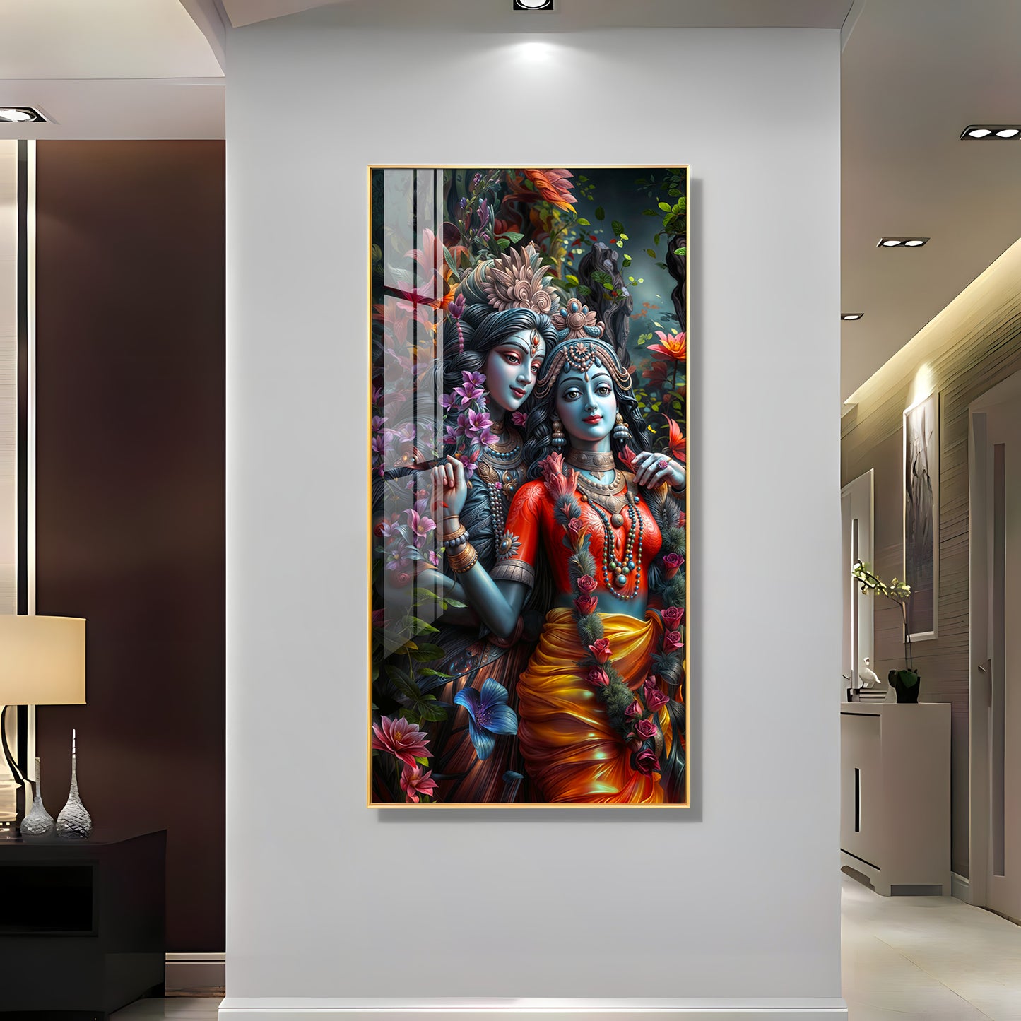 Radha Krishna Love Premium Acrylic Vertical Wall Art