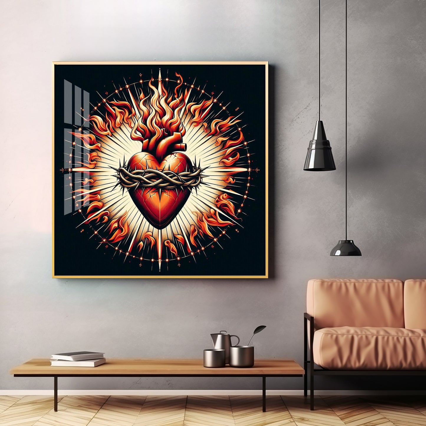 Fiery Love Frame Premium Acrylic Square Wall Art