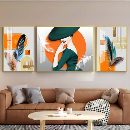 Western Women With Hat Premium Acrylic Wall Art (Set of 3)