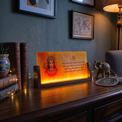 Lord Hanuman Acrylic LED Table Lamp - Wooden Stand