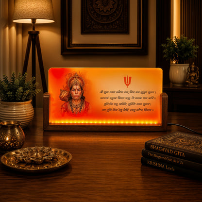 Lord Hanuman Acrylic LED Table Lamp - Wooden Stand