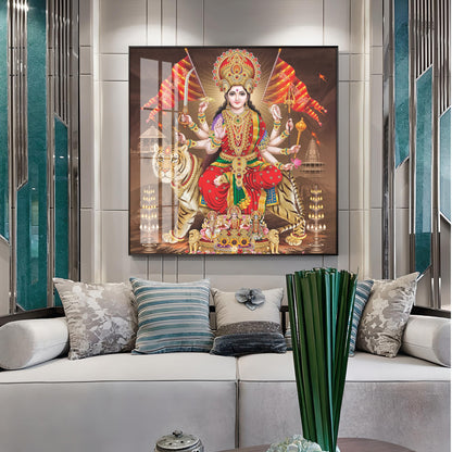 Divine Aura Of Maa Durga Premium Acrylic Square Wall Art