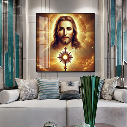 God Jesus With Cross Symbol Premium Acrylic Square Wall Art
