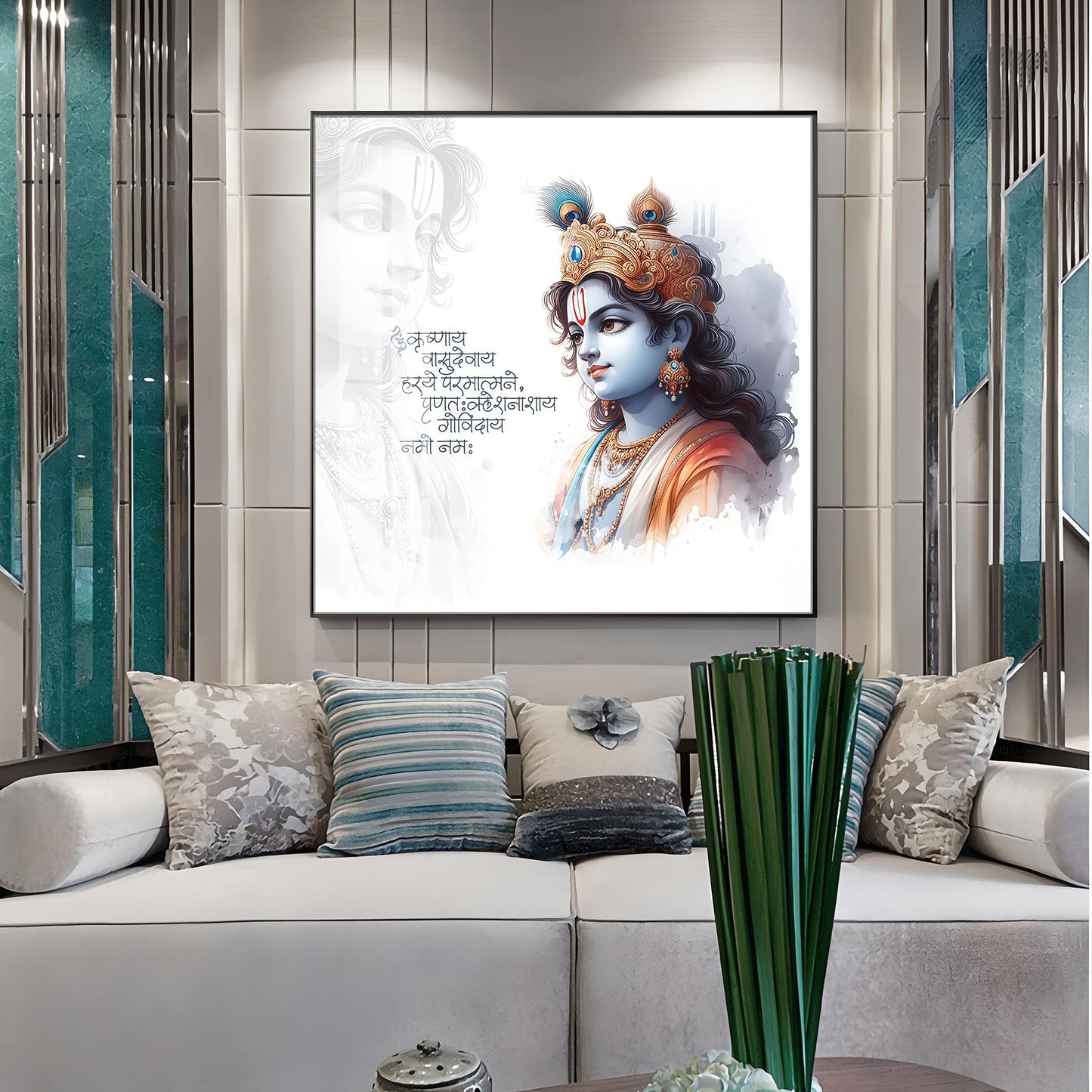 Krishna With Powerful Mantra Premium Acrylic Square Wall Art