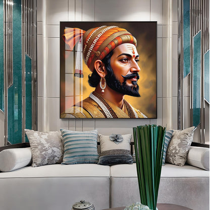Divine Chhatrapati Shivaji Maharaj Ji Premium Acrylic Square Wall Art