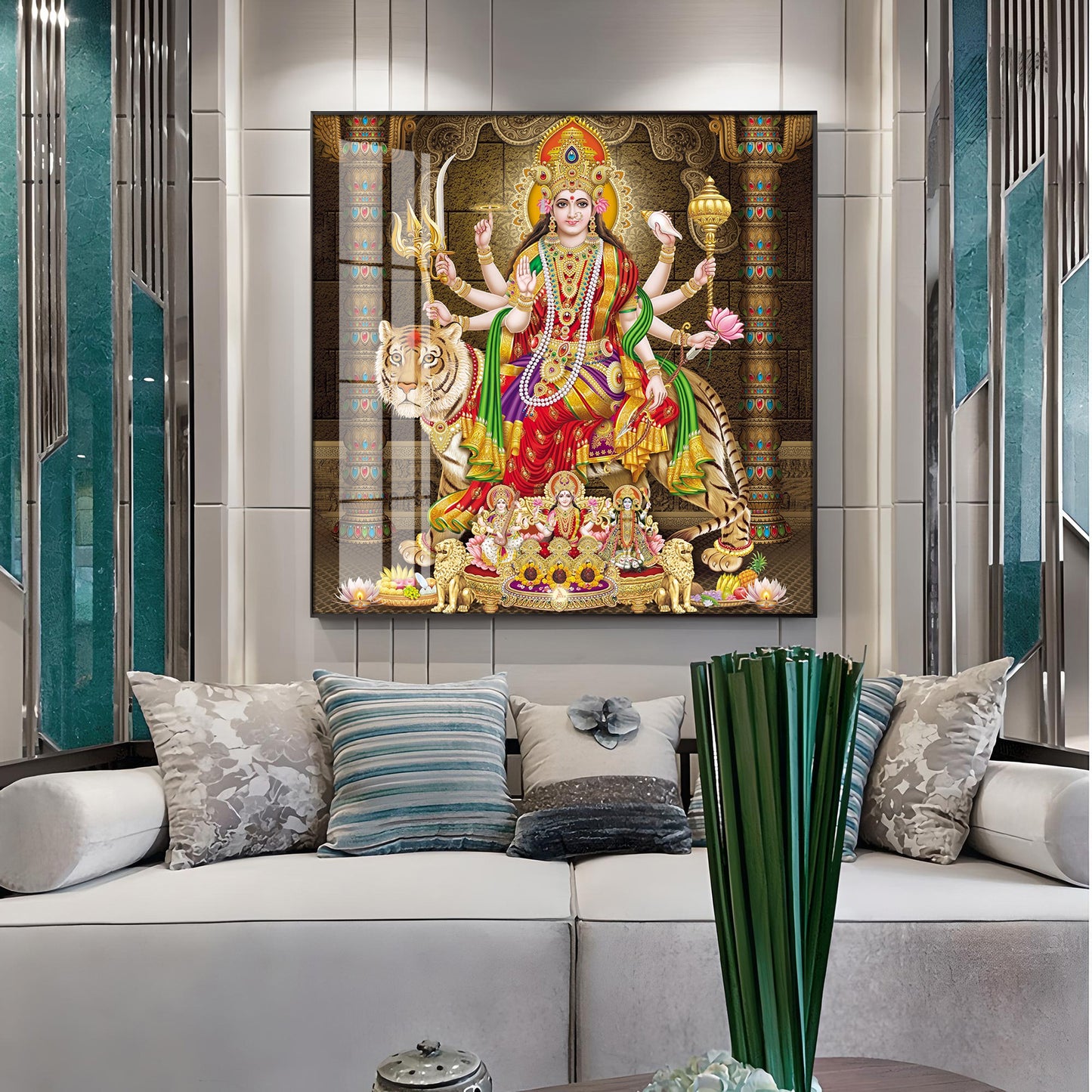 Enchanted Devi Durga Premium Acrylic Square Wall Art