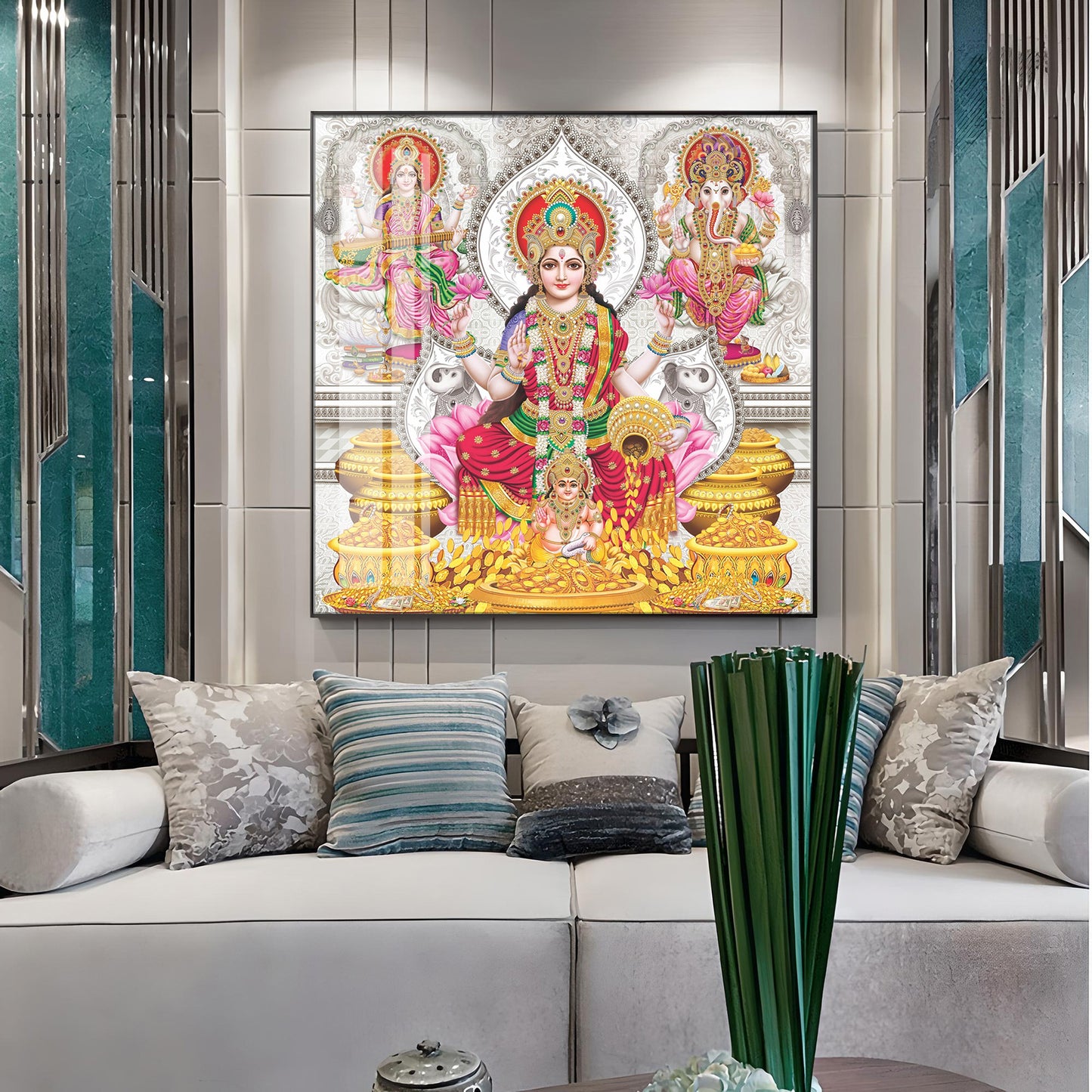 Spiritual Laxmi Ji Premium Acrylic Square Wall Art