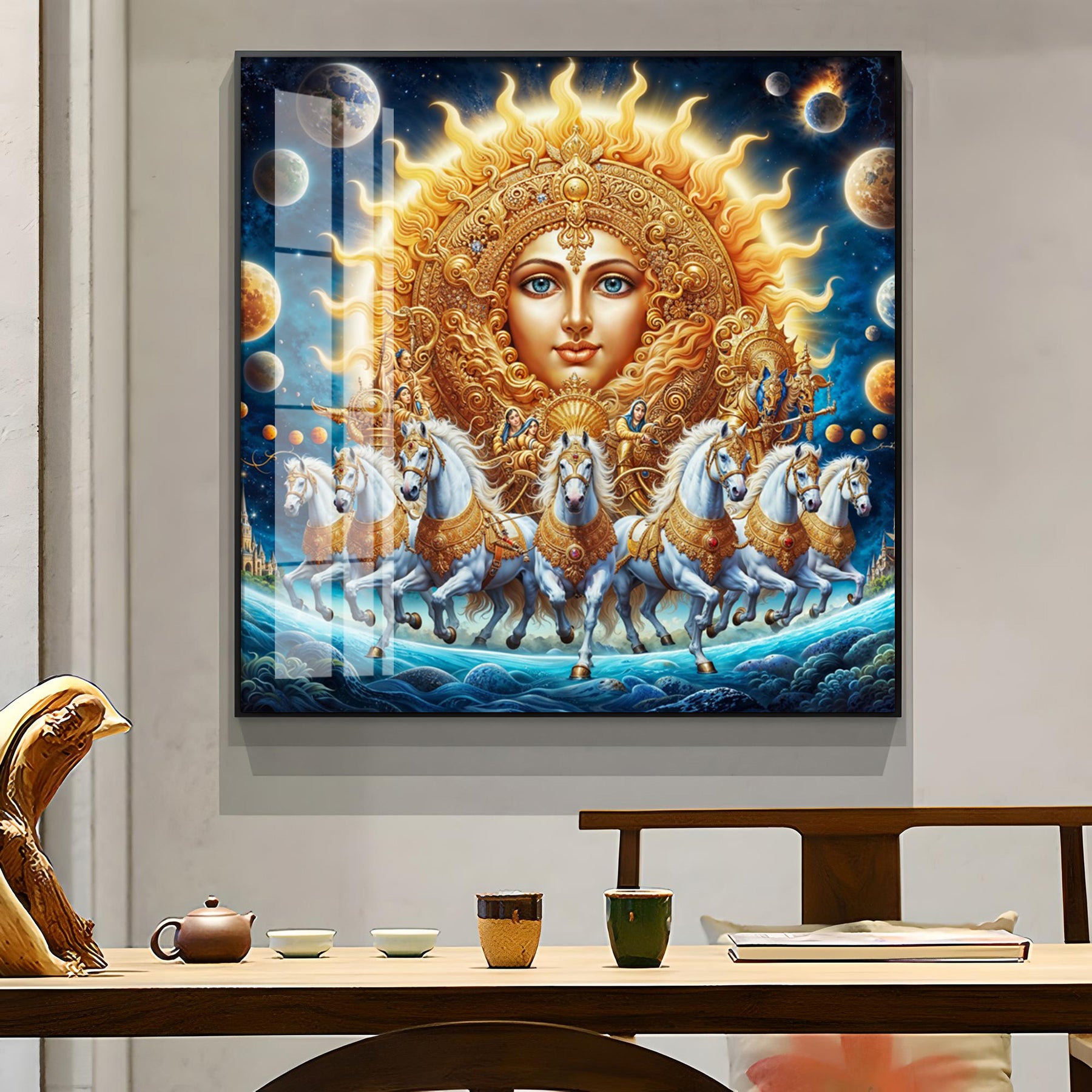Horses in Bloom Premium Acrylic Square Wall Art