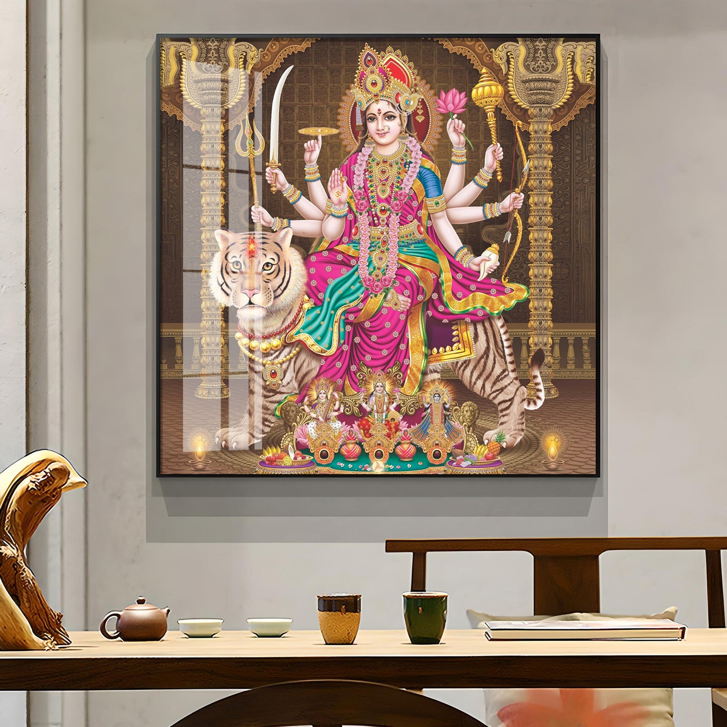 Eternal Devotion Of Durga Mata Premium Acrylic Square Wall Art